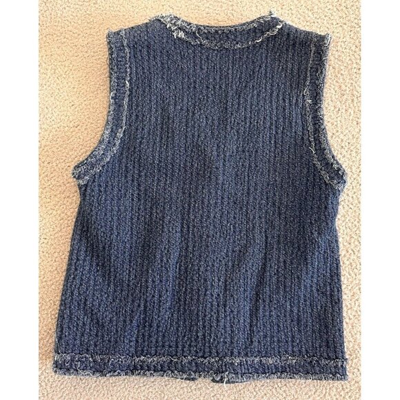 Y2K Vest Blue Waistcoat Tailored Suit Button Front Boho Textured - Picture 2 of 11